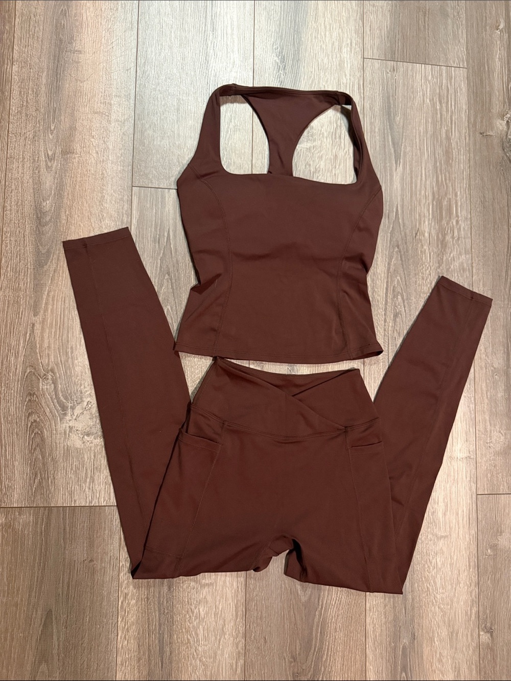 Brown Womens High-Waist Leggings & Tank Set